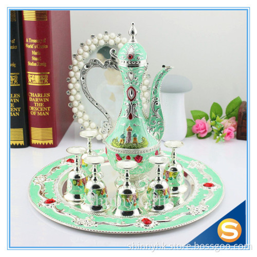 Russian Style Wine Set Enamel Handmade Home Decorative Metal Trim Craft TXX